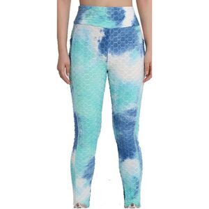 Buzz Blue Aquatic Leggings Waffle Texture High Waist Stretchable Women's Size M